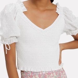 Love Shack Fancy White Tilly Smocked Top Size M